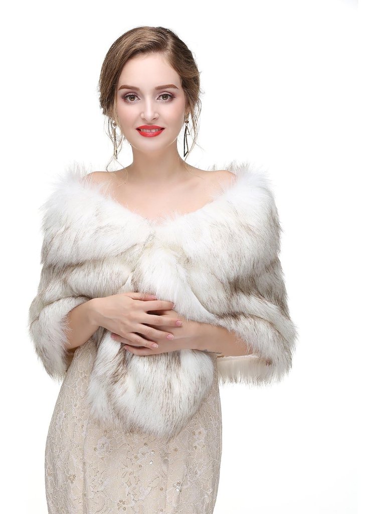 Faux Fur Wrap For Women,Winter Shawl For Wedding Stole Shrug Fur Cape 1920s